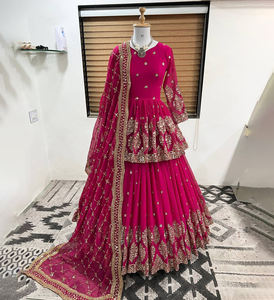 Meilleure vente traditionnel ethnique indien pakistanais Kurti & Dupatta ensemble Georgette avec paillettes broderie travail pleine couture fête - Product Image 1