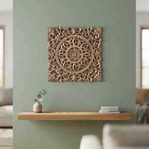 Panel de Arte Mural de Madera Dorado Cepillado, Decoración de Pared Floral Artesanal Estilo Campestre Francés, Decoración Colgante Enmarcada - Product Image 3