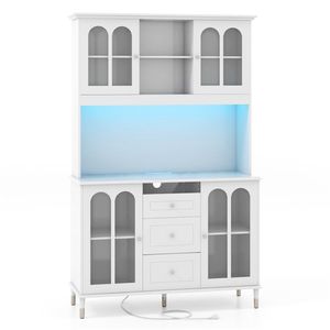 Armadio Dispensa da Cucina in Legno Massello da 73 Pollici Bianco con Luci LED Personalizzabili e Stazione di Ricarica Integrata (USB/Type C/Prese AC) - Product Image 5