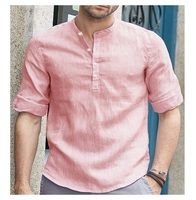 Conjunto de Camisa y Pantalón de Color Sólido para Hombre, Cuello Mao, Ligero, Transpirable, Manga Larga, a la Moda
