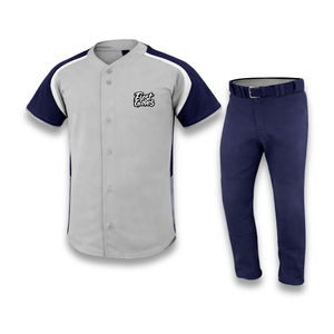 Custom OEM <b>Baseball</b> Jersey Set Men's Short Sleeve Gray Navy Moisture Wicking Button Front Uniform Apparel Adult Regular Fit - Product Image 1