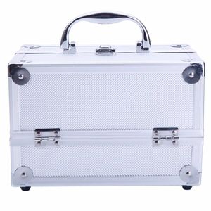 SM 2176 Aluminum Train Case 9"x6"x6" Silver Jewelry <b>Box</b> with Mirror Cosmetic Organizer for <b>Makeup</b> & Accessories - Product Image 2