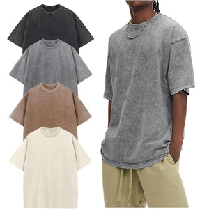 New Custom Men's Spring Retro Vintage Craft High-Street Washed Short-Sleeve Loose Fit Small Neckline Acid Wash T-Shirt for men - Product Image 2