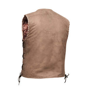 Men's Vintage Distressed Suede <b>Leather</b> Motorcycle Vest with Paisley Inner Lining and Side Lace Biker Design - Product Image 2