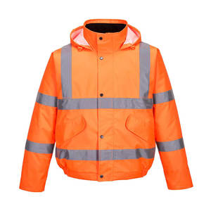 High Visibility Waterproof Orange Safety Bomber Jacket Reflective <b>Strips</b> Detachable Hood CE/EU Certified Needle Detection Unisex - Product Image 2