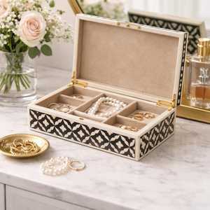 Handmade Natural Buffalo Bone Inlay Moroccan Pattern Jewelry <b>Box</b> - Product Image 6