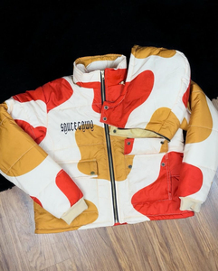Chaqueta de invierno para hombre con cuello alto de lona, estampado con bloques de color, estilo urbano, gruesa, aislada y de corte ajustado. - Product Image 1