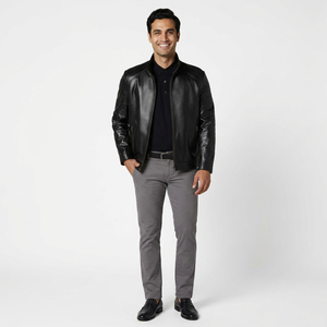 Best Selling Lightweight <b>Men's</b> Leather <b>Jacket</b> High Quality Zipper <b>Long</b> Sleeved Stand Collar Winter OEM Service Casual Streetwear - Product Image 6