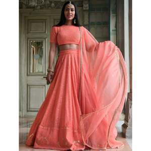 <b>Peach</b> Thread Embroidered Monochrome Bridesmaid Lehenga Choli - Product Image 1