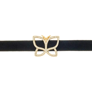 Black Velvet <b>Choker</b> Necklace With Gold Plated Butterfly Rhinestone Pendant Women's Everyday Wear Cute Style - Product Image 2