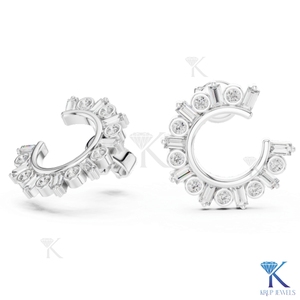 Custom Lab Grown CVD Diamond Open Hoop <b>Earrings</b> Baguette Alternating 14K <b>Solid</b> Gold Fine Women Bridal Gift Jewelry - Product Image 1