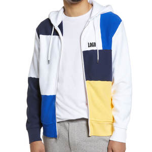 Sweat à capuche zippé pour homme avec logo personnalisable, poches kangourou, manches longues et poignets côtelés pour un ajustement décontracté, color block. - Product Image 1