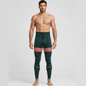Leggings de compression intégrale pour hommes, motif géométrique, taille à cordon de serrage, tissu Spandex Nylon, collants de sport - Product Image 1