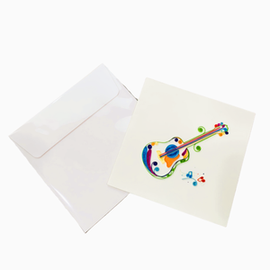 Carte artistique colorée faite à la main avec des plumes de guitare acoustique, carte artistique en quilling avec enveloppe, carte de vœux faite à la main pour les amateurs de musique - Product Image 3