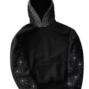 Sudaderas con capucha negras con cremallera, 100% algodón mezclado, sudaderas con capucha con cremallera, tops básicos para hombre, diseño moderno con pedrería personalizado para hombre - Product Image 3