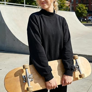 Women's Oversized <b>Black</b> <b>Turtleneck</b> Sweatshirt Drop-Shoulder Full Sleeve Solid Knitted Cotton Autumn Wear - Product Image 6