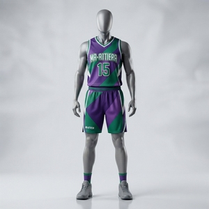 Ensemble Maillot et Short de Football Personnalisé Ma-Attiera Violet Vert, Motif Géométrique, Maille Respirante, Uniforme d'Équipe pour Hommes Adultes, Sublimation - Product Image 6