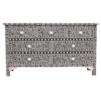Table console moderne en bois massif incrusté d'os nacre 5 tiroirs armoires de rangement hauteur réglable multi-usages pour la cuisine