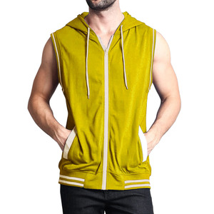 Sudadera con capucha sin mangas personalizada de algodón 100% lavado, gruesa, pesada, lisa, con cremallera, para gimnasio, deportes y fitness, para invierno y verano, al por mayor - Product Image 4