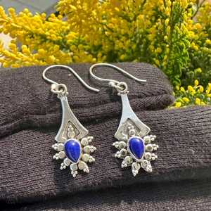 Boucles d'oreilles pendantes en lapis-lazuli faites à la main, argent sterling 925, pierres précieuses naturelles, bijoux cadeau pour femmes - Product Image 5