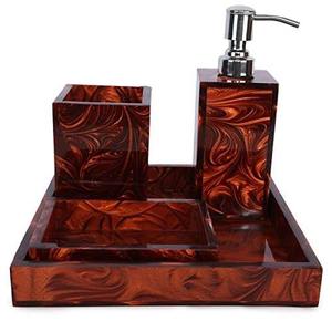 Ensemble d'accessoires de salle de bain de luxe, 6 pièces, organisateur de salle de bain en résine, distributeur de savon, porte-brosse à dents, design élégant - Product Image 5