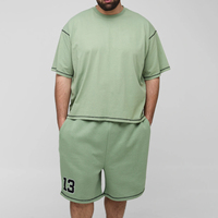 Ensemble de shorts pour homme personnalisé, 100% coton, été, 2 pièces, logo personnalisé, t-shirt oversize col rond, shorts à cordon pour homme