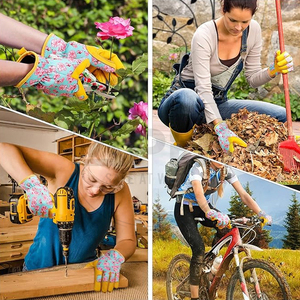 Gants de jardinage à motif floral, gants de jardinage pour femmes, à doigts entiers, pour la plantation en extérieur, avec paume et pouce renforcés - Product Image 5