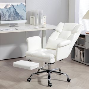 Sedia da Ufficio Direzionale Reclinabile in Pelle PU con Supporto Lombare Ergonomico e Base Girevole in Nylon Bianco - Product Image 2