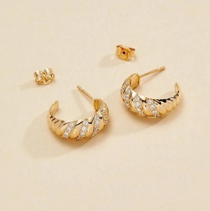 18K <b>Gold</b> <b>Huggie</b> Earrings_ Dainty Lab Diamond Hoops - Product Image 1