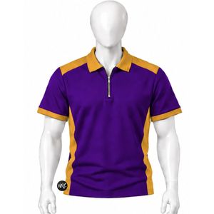 Men Purple <b>Yellow</b> Color Blocked Short Sleeve <b>Polo</b> <b>Shirt</b> With Zipper Casual Style Knitted Fabric Quick Dry Premium Quality Trendy - Product Image 1