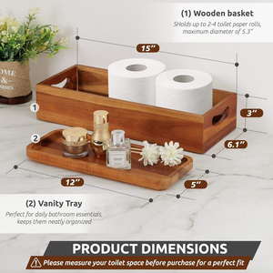 Home Decorative Storage Box Handmade Natural Wood Toilet Tank <b>Basket</b> Topper Wooden Vanity Tray Set for Bathroom, Kitchen, Spa - Product Image 5