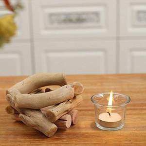 Sziqiqi Handmade Wooden <b>Tea</b> <b>Light</b> Candle <b>Holder</b> with <b>Glass</b> Cup Rustic Country Coastal Style for Farmhouse Home Decoration - Product Image 2
