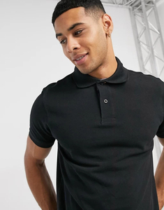 Chemise Homme Noire Unie à Manches Courtes Brodé 100% Coton Piqué Tricoté Décontractée Respirante Coupe Classique Design Personnalisé - Product Image 3