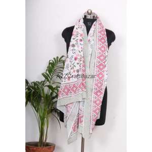 Floral Cotton Digital Print Solid Color Breathable Sarong Pareo Bikini Cover up Beach <b>Wrap</b> Scarf Lightweight Women Resort Wear - Product Image 1