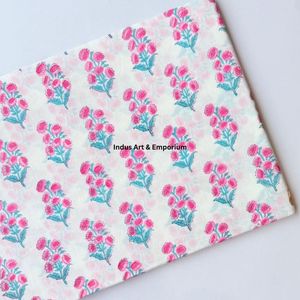 Tela de Algodón Cambray Estampada a Bloques 60x60, Tela de Algodón con Estampado Tradicional Jaipuri - Product Image 4