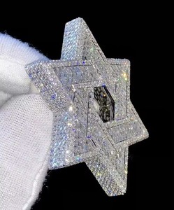 Pendentif en argent 925 plaqué rhodium en forme d'étoile, taille brillant rond, bijou de luxe unisexe, cadeau de fête, style hip-hop - Product Image 2