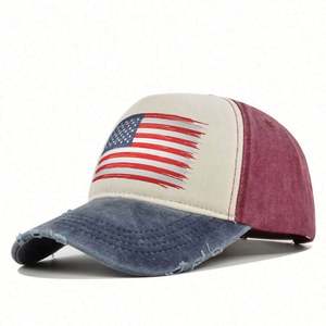 Gorras de Béisbol Estilo Dad Hat con Logotipo Estampado de la Bandera Americana, de Algodón Lavado y Desgastado, Tela Común, Unisex, para las Cuatro Estaciones, Disponibles en Stock - Product Image 5
