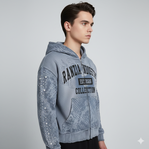 Factory Wholesale Custom Men’s <b>Zip</b> <b>Up</b> <b>Hoodie</b> 100% Cotton Distressed Embroidery Printed <b>Hoodie</b> OEM ODM Men’s Zipper <b>Hoodie</b> - Product Image 4