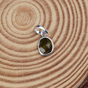 Pendentif tendance en tourmaline verte naturelle, taille ovale, sertissage clos, certifié GIA, en argent sterling massif 925, pierre de naissance d'octobre - Product Image 3