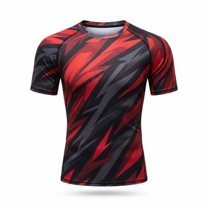 Vente en gros de chemises de protection contre les éruptions cutanées à manches courtes pour hommes, motif éclair rouge et noir, séchage rapide, polyester - Product Image 1