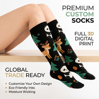 Chaussettes de compression athlétiques personnalisées imprimées numériquement en 3D, pour la course à pied, en polyester et coton respirant, longues jusqu'au genou