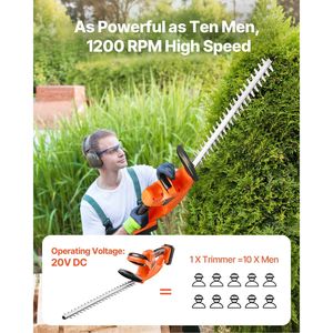 Tagliasiepi Elettrico a Batteria 20V 2A, 1200 RPM, Senza Fili, con Lama a Doppia Azione per Rami Bassi - Product Image 3