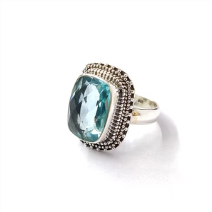 Vintage Style Silver <b>Ring</b> with Blue Quartz Stone – <b>Large</b> Handmade Cushion Cut Gemstone <b>Ring</b> Bold & Elegant - Product Image 2
