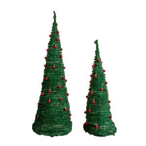 Set di 2 Alberi di Natale Artificiali (180 cm e 150 cm) con Decorazioni Rosse per Casa/Ufficio - Materiale Ecologico Verde - Product Image 1