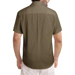 Camisa de Lino con Botones, Camisa de Vestir de Lino Puro, Mezcla de Algodón, Bolsillo en el Pecho, Cuello Cubano, Transpirable, Lisa, Holgada - Product Image 2