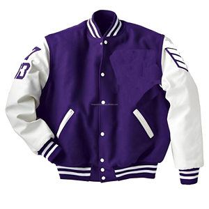 Bomber d'hiver avec logo brodé personnalisé Blouson de baseball Varisty Veste universitaire Letterman à manches en cuir pour hommes - Product Image 4