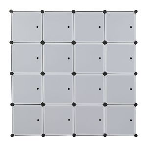 Organiseur 16 cubes, rangement en plastique empilable à 4 niveaux avec 3 tringles à vêtements en fil d'acier, montage facile, blanc - Armoire portable - Product Image 4