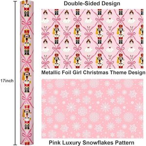 Papel de Regalo Navideño Color Rosa Pastel con Diseño de Lazo Femenino Reversible para Regalos con Temática Femenina y Papel de Envolver y Cartulinas - Product Image 3