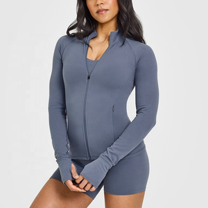 Custom LOGO Women's Breathable Lightweight Plus Size Skinny Fit <b>Workout</b> <b>Jacket</b> with Front Zip up Long Sleeve Yoga Running Top - Product Image 1