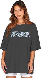 Camiseta de Algodón con Estampado Floral, Cuello Redondo, Manga Corta, Holgada y Transpirable para Mujer, Primavera/Verano - Product Image 2
